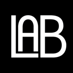 Logo for LAB Design - letters LAB in capital, sans-serif font. Letters are white and enclosing area is black.
